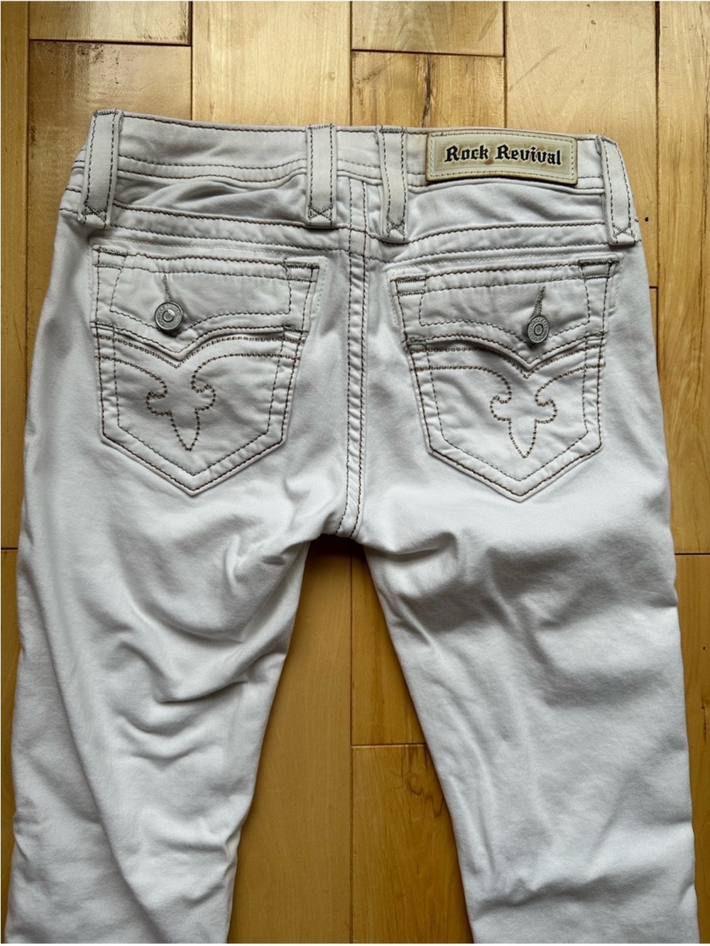 Rock Revival Womens White Embroidered Back Pocket skinny Jeans size 27